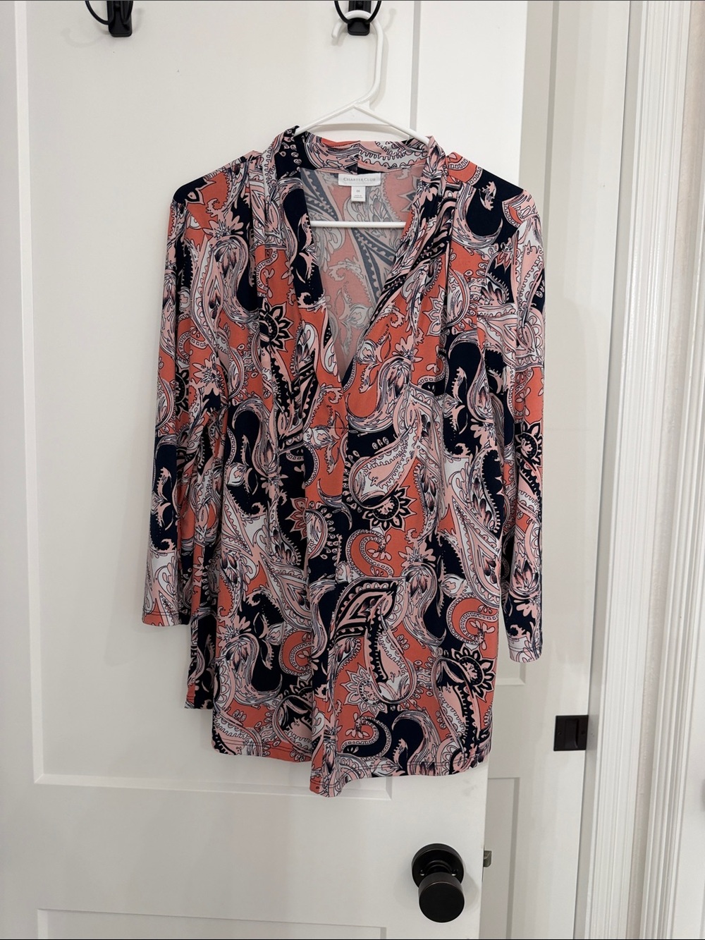 Charter Club Coral & Navy Paisley V-Neck Tunic